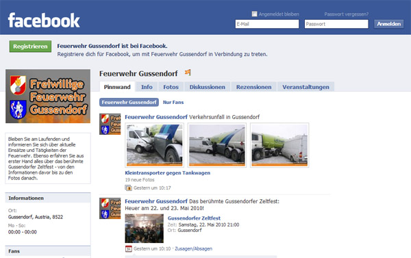 Die Facebook-Seite der Feuerwehr Gussendorf